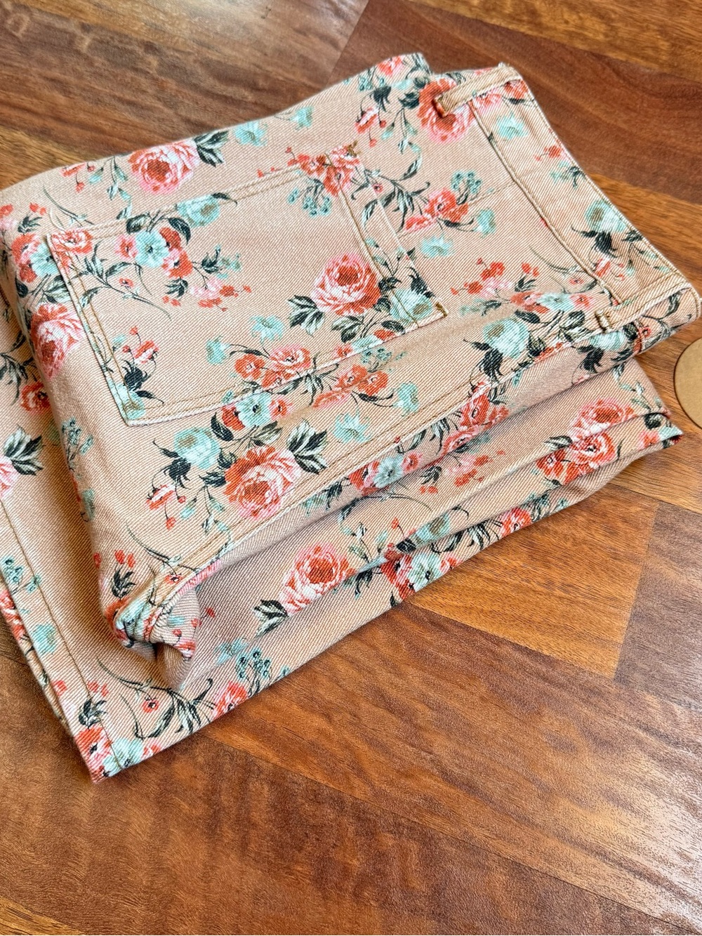 BiBi Coral and Mint Floral Pants NWT